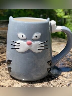 TAG 3D Gray Kitty Cat Coffee Mug 16oz Tea Coffee Beverage Cup